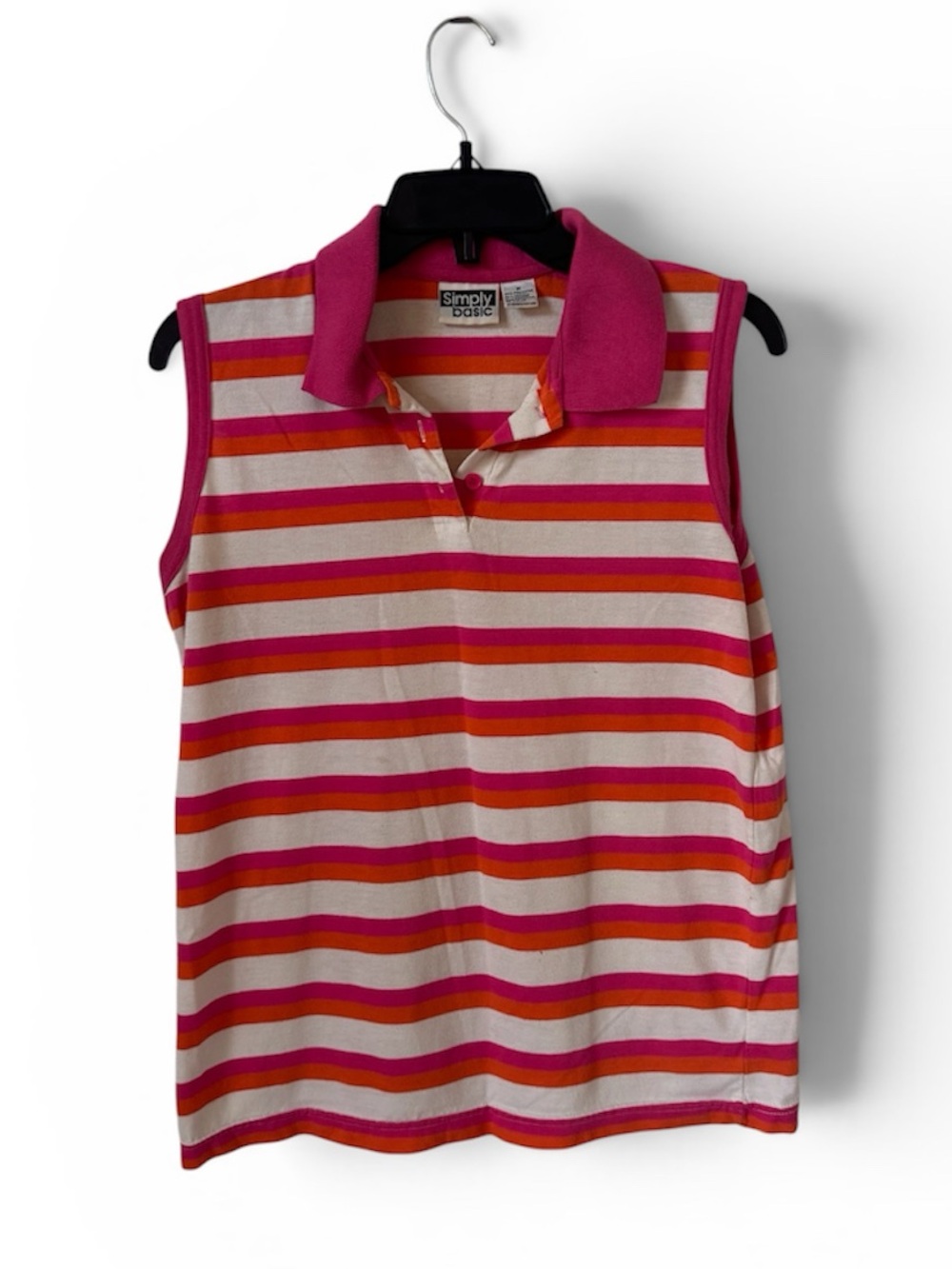 Simply Basic Striped Sleeveless Polo Top - Pink & Orange